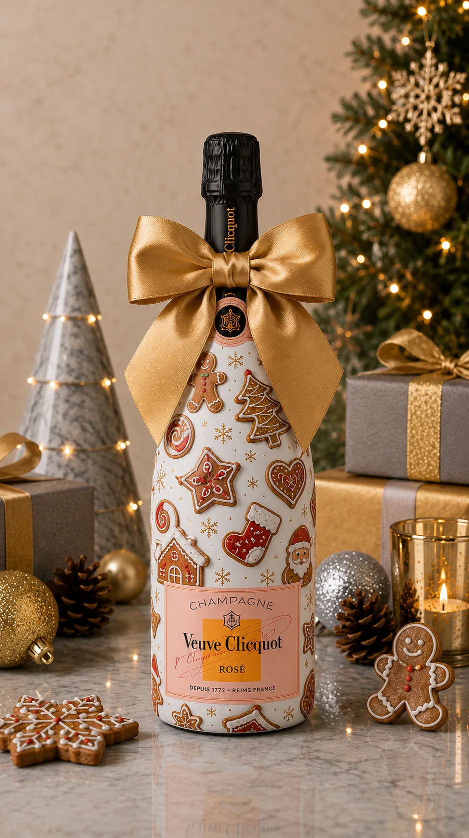Veuve Clicquot Rosé – Vánoční zdobená lahev Perníčky