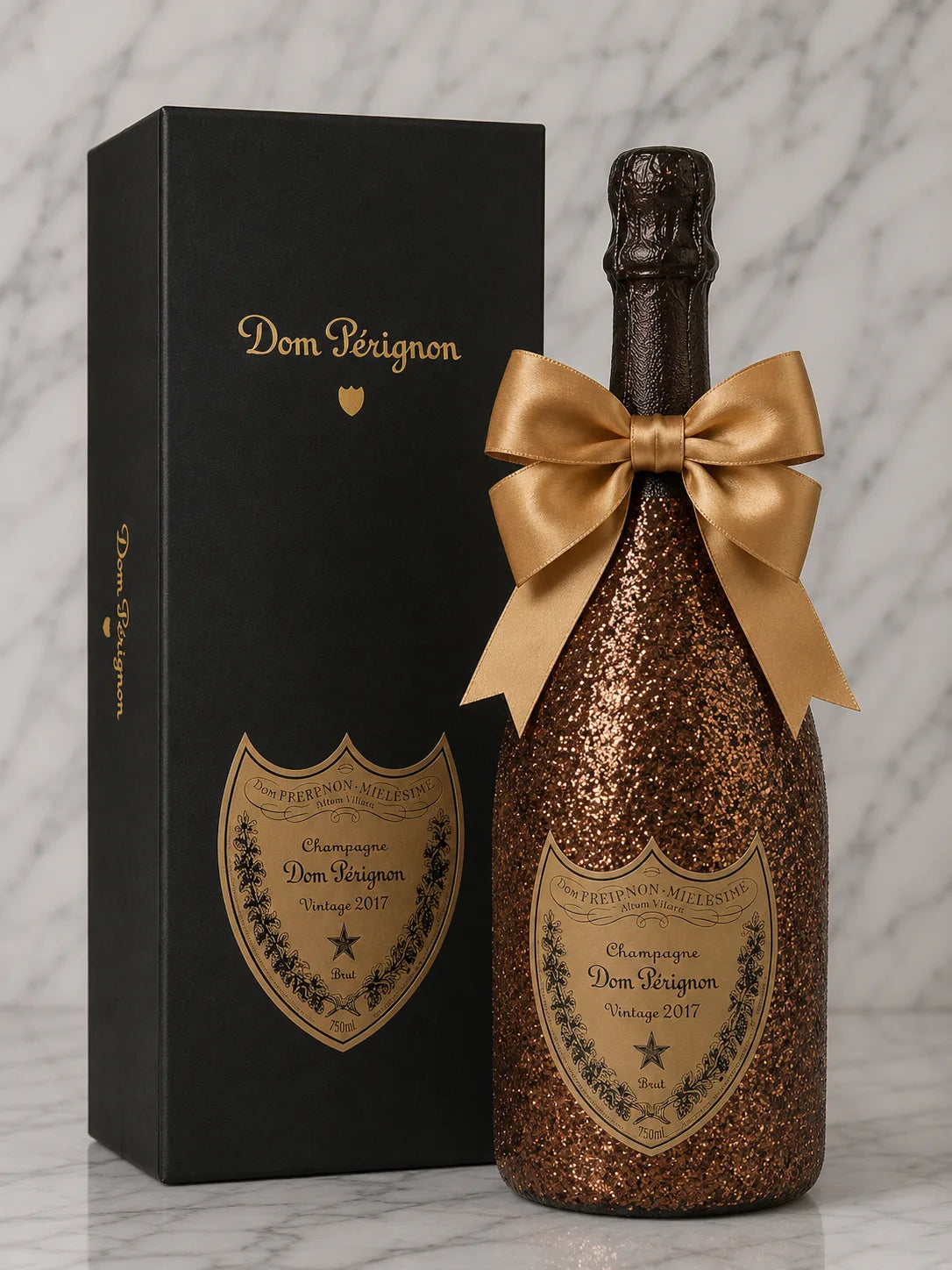 Dom Pérignon 2017 – Hnědá třpytivá zdobená lahev v dárkové krabičce