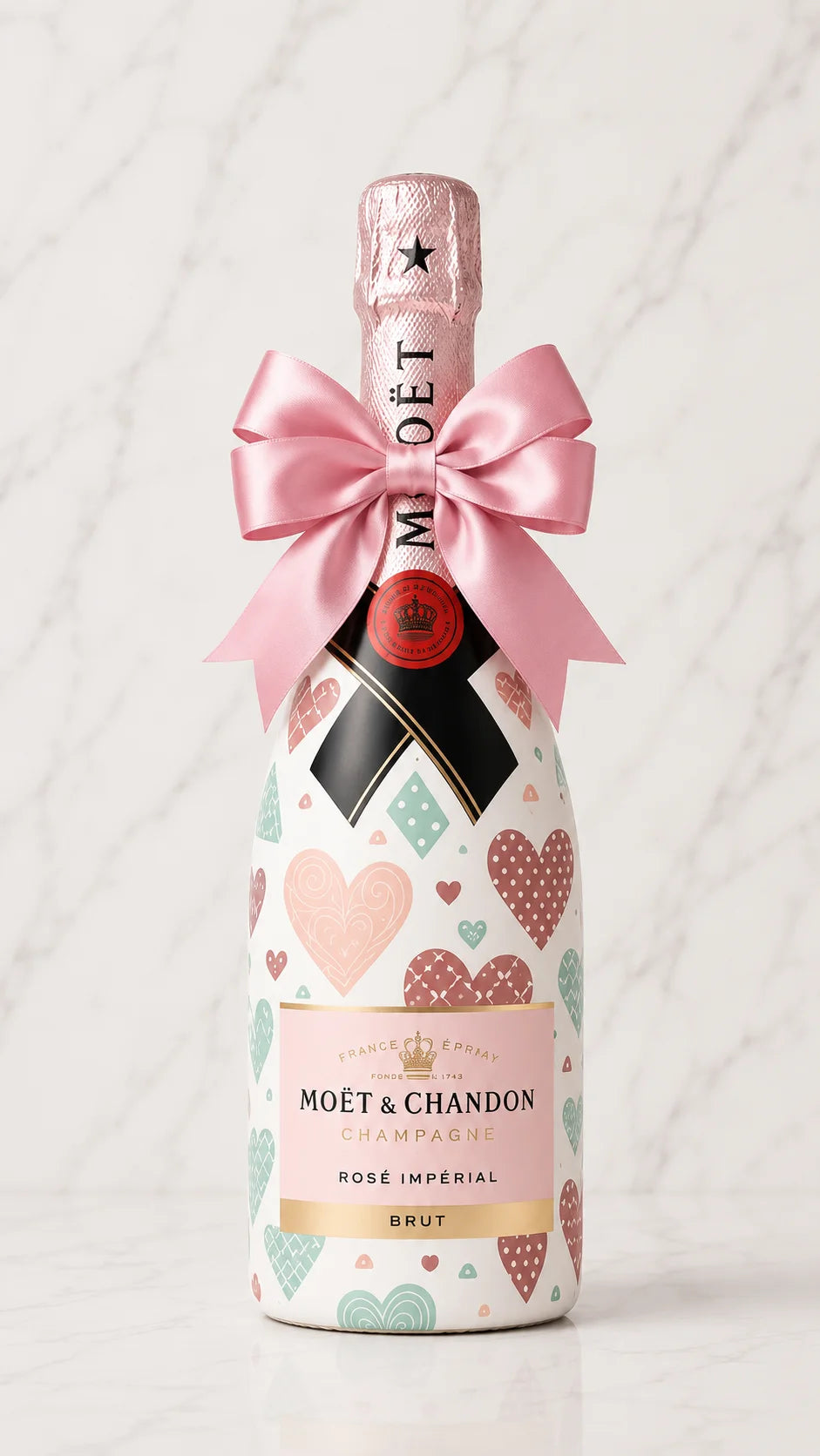 Moët & Chandon Rosé – Dárková zdobená lahev barevná srdce | DressBottle