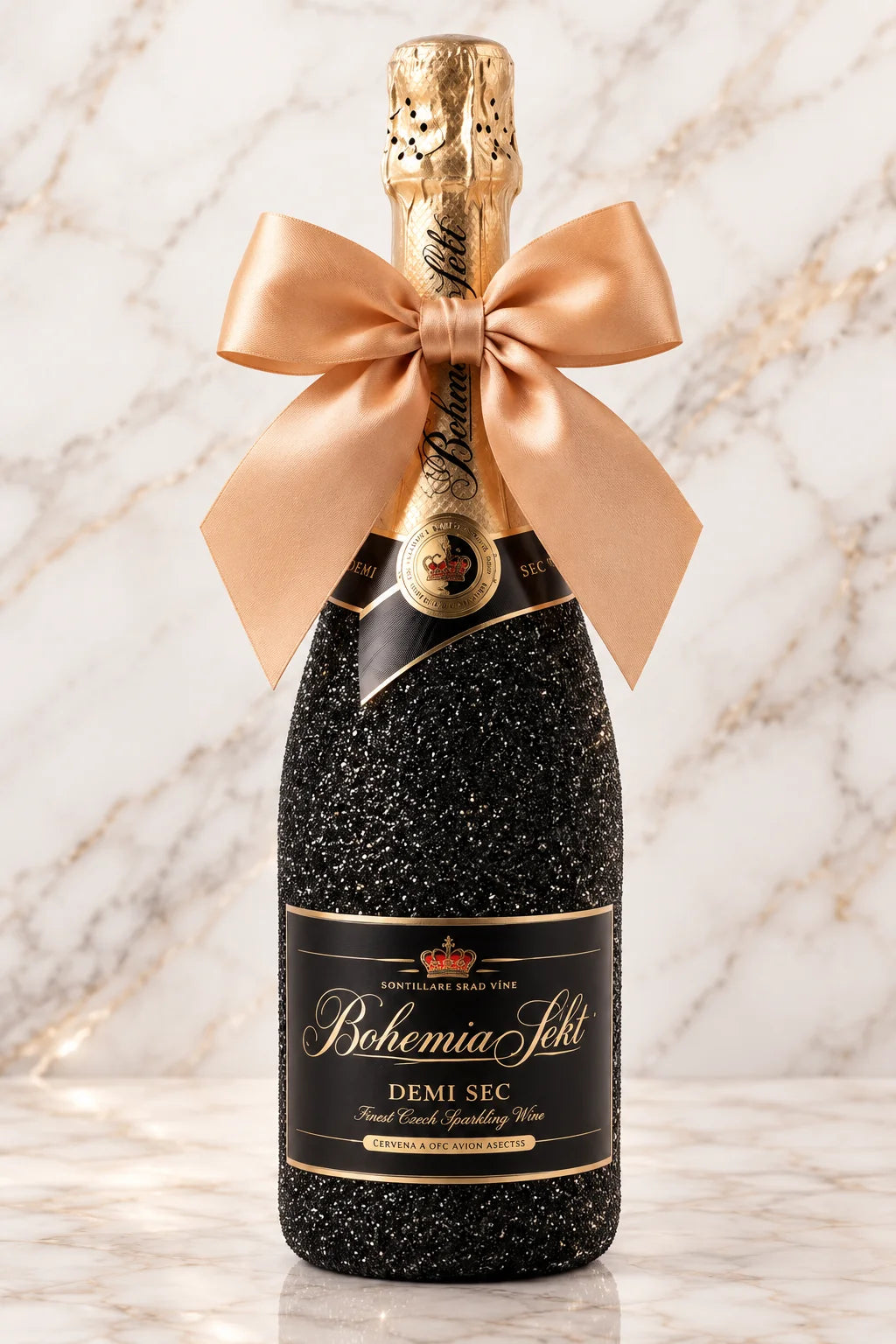 Bohemia Sekt Demi Sec – Černá dárková zdobená lahev