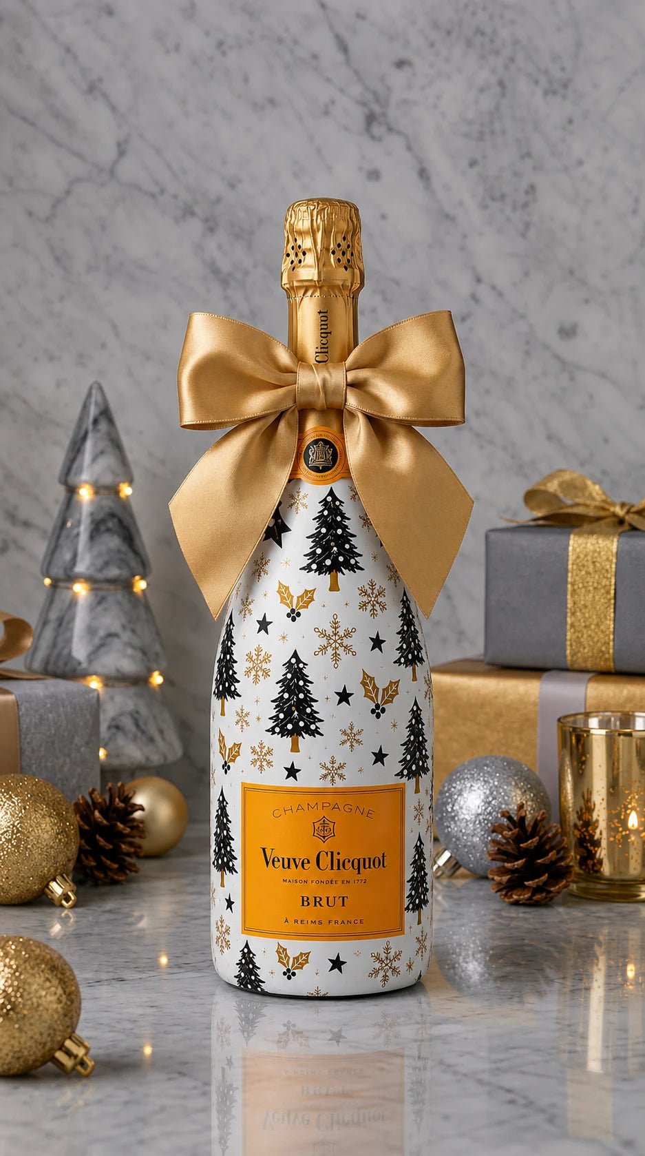 Veuve Clicquot Brut Yellow Label – Vánoční zdobená lahev Černý stromeček