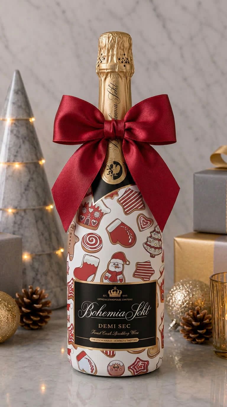 Bohemia Sekt Demi Sec – Vánoční zdobená lahev Perníčky