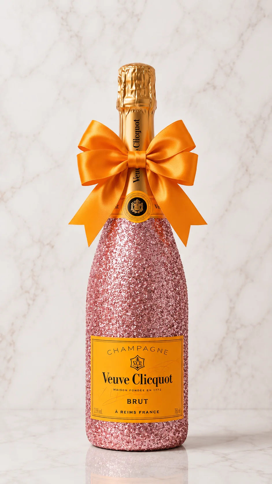 Veuve Clicquot Brut – Růžová třpytivá zdobená lahev šampaňského | DressBottle