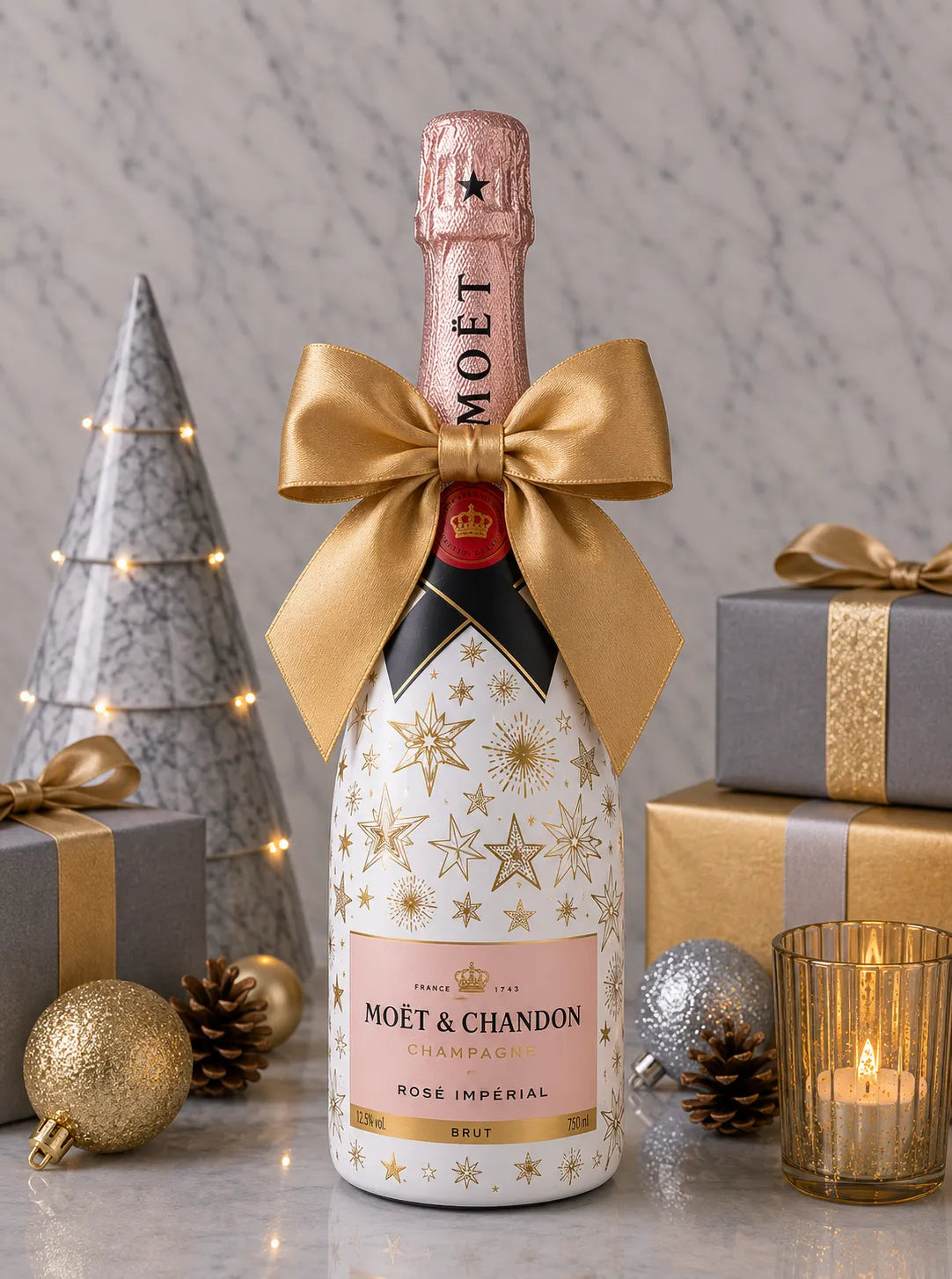 Moët & Chandon Rosé – Vánoční zdobená lahev Hvězdy