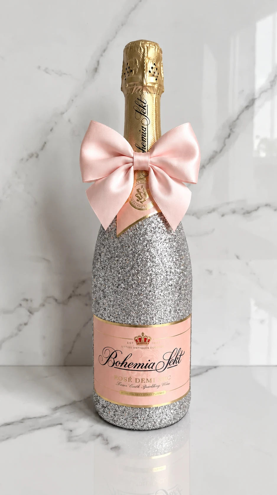 Bohemia Sekt Rosé Demi Sec – Stříbrná třpytivá dárková lahev