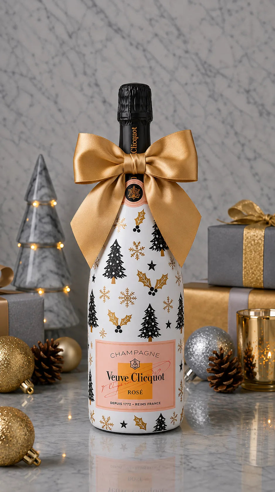 Veuve Clicquot Rosé – Vánoční zdobená lahev Černý stromeček