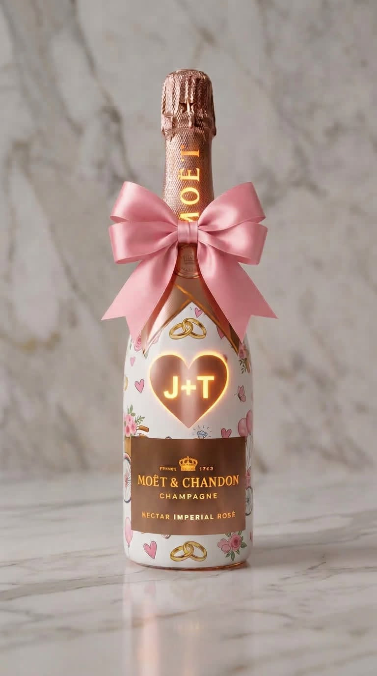 Moët & Chandon Nectar Impérial Rosé – Svatební svítící lahev se svítícím srdcem