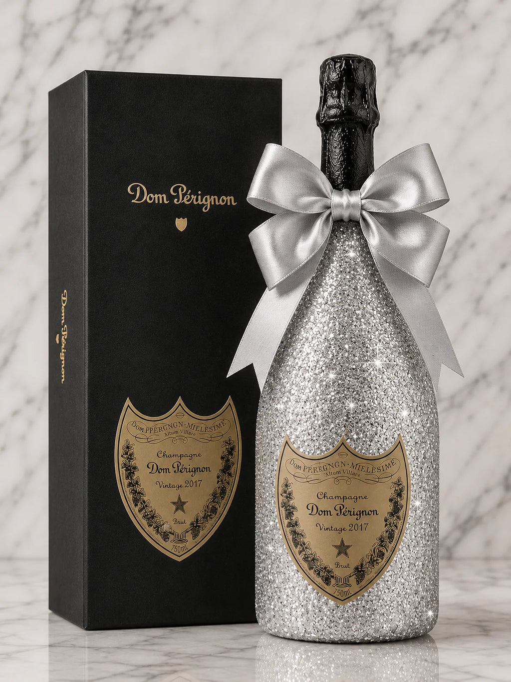 Dom Pérignon Vintage 2017 – Luxusní dárková lahev ve stříbrných třpytkách v dárkové krabičce