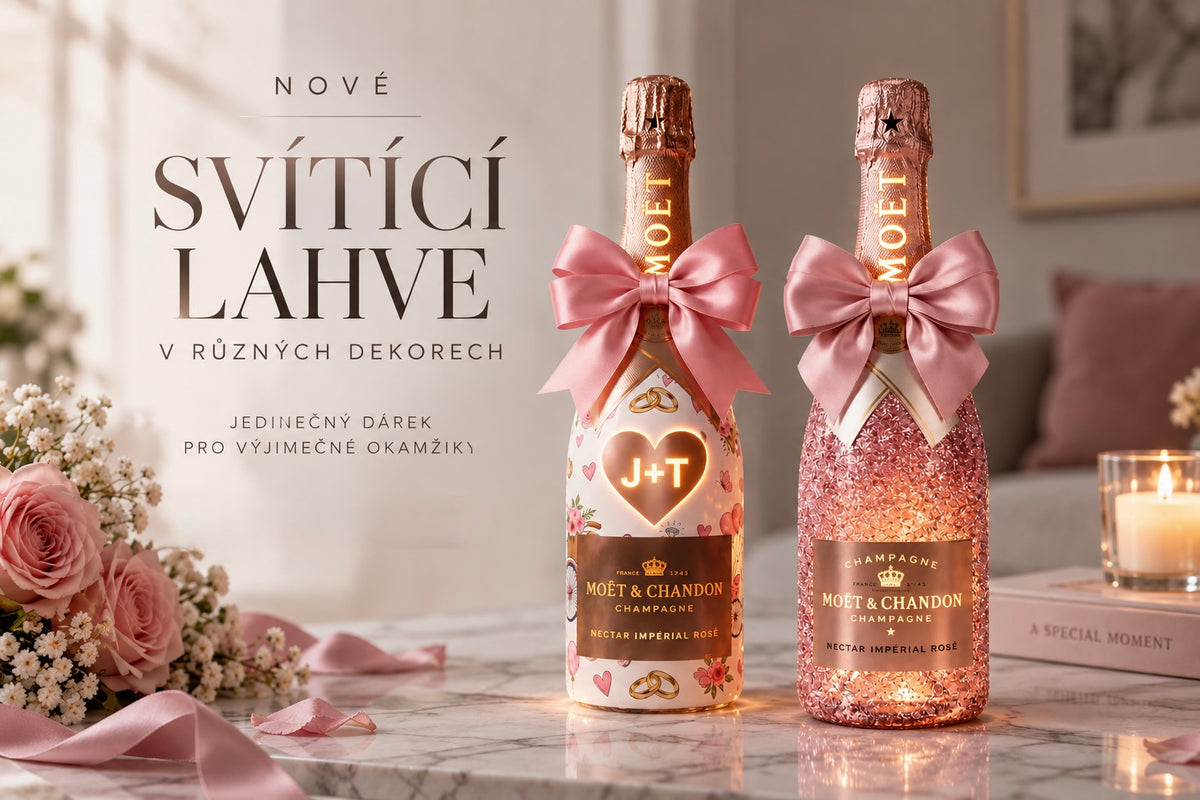 Zdobené svítící lahve Moet&Chandon Nectar Rose. Dressbottle