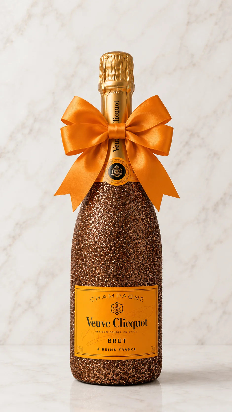 Veuve Clicquot Brut – Hnědá třpytivá zdobená lahev šampaňského | DressBottle