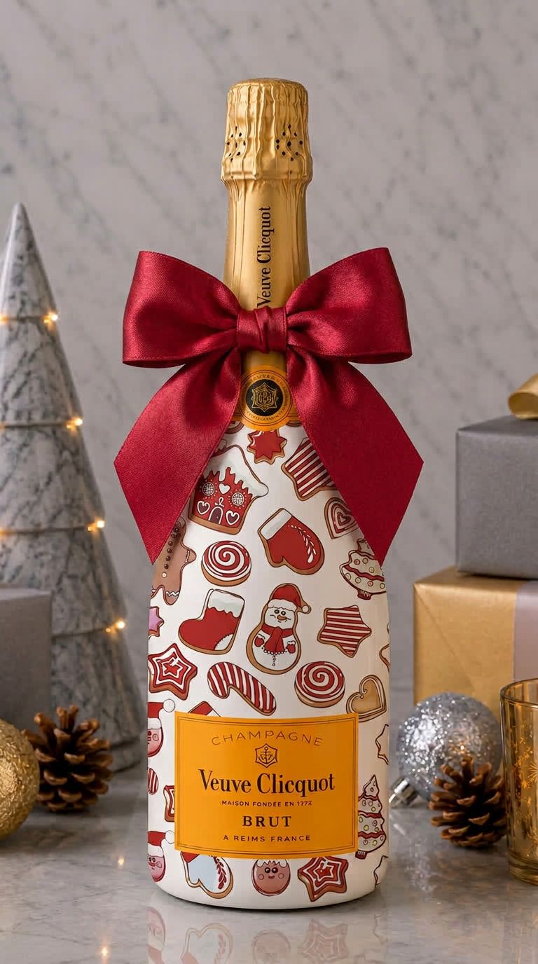 Veuve Clicquot Brut Yellow Label – Vánoční zdobená lahev Perníčky
