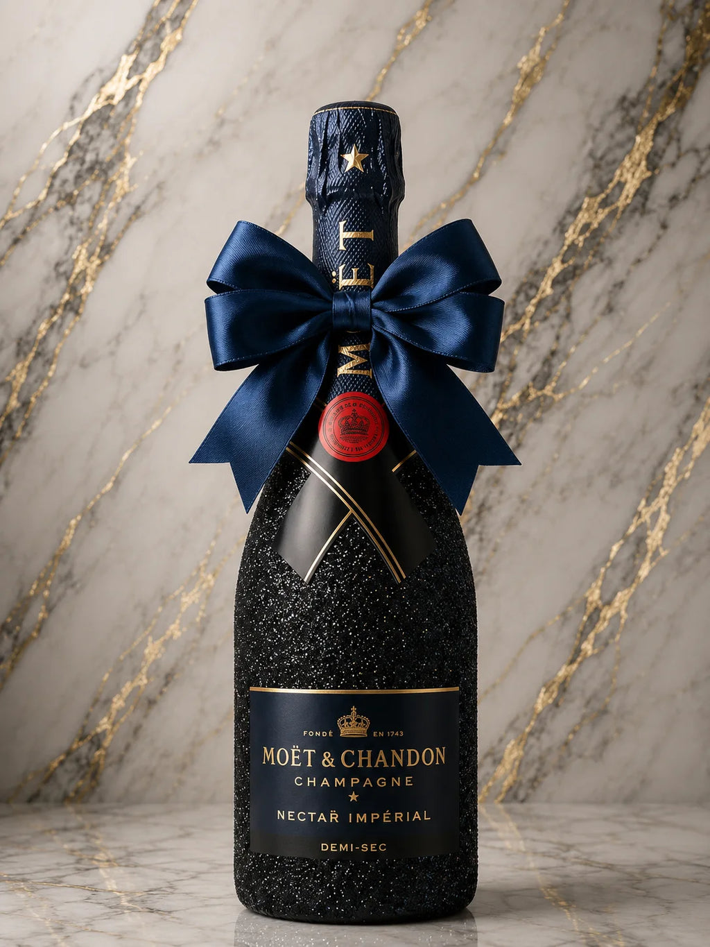 Moët & Chandon Nectar Impérial – Černá dárková zdobená lahev | DressBottle