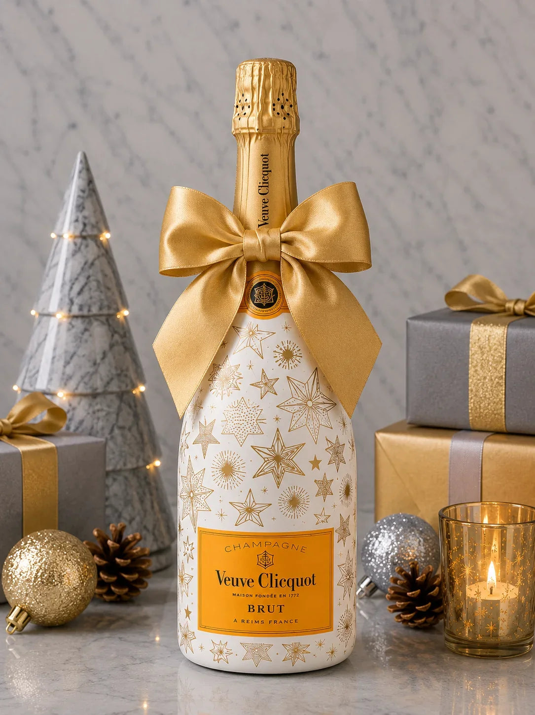 Veuve Clicquot Brut Yellow Label – Vánoční zdobená lahev Hvězdy