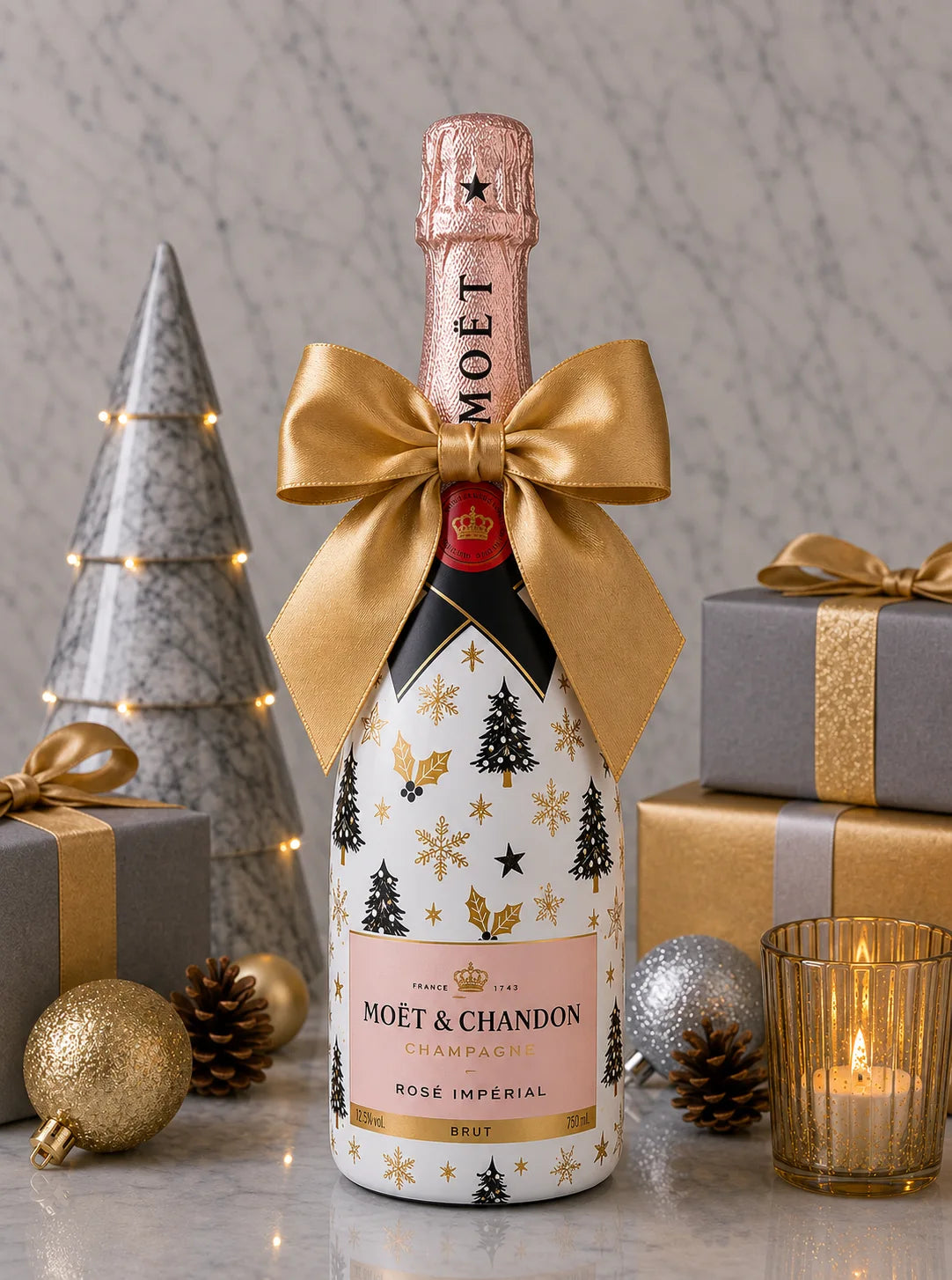 Moët & Chandon Rosé Impérial – Vánoční zdobená lahev Černý stromeček