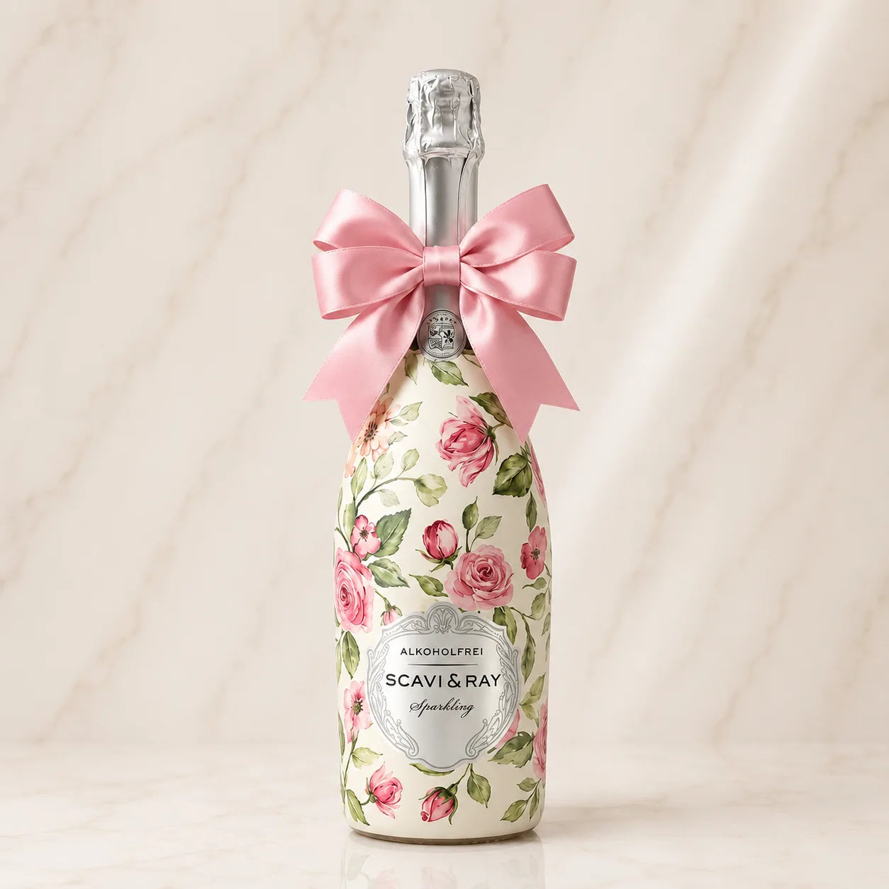 SCAVI&RAY Spumante Alcohol Free – Dárková zdobená lahev s růží | DressBottle