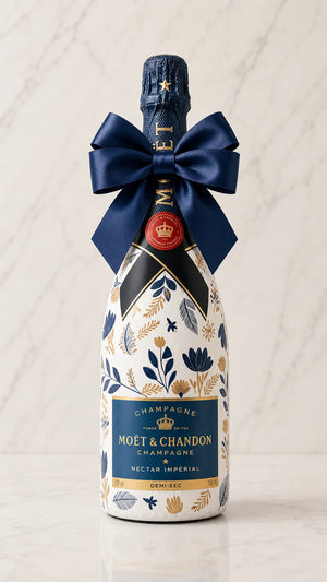 Moët & Chandon Nectar Impérial – Dárková zdobená lahev modro-žluté květy