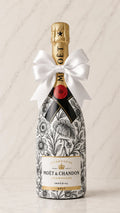 Moët & Chandon Brut – Dárková zdobená lahev černobílý květinový design | DressBottle