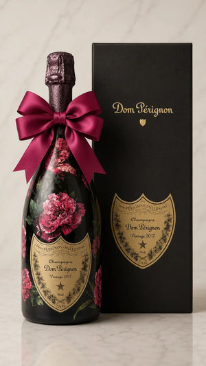 Dom Pérignon 2017 – Zdobená lahev pivoňkami v dárkové krabičce