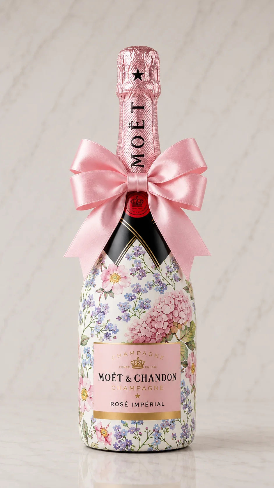Moët & Chandon Rosé Impérial –zdobená lahev v dekoru Hortenzie