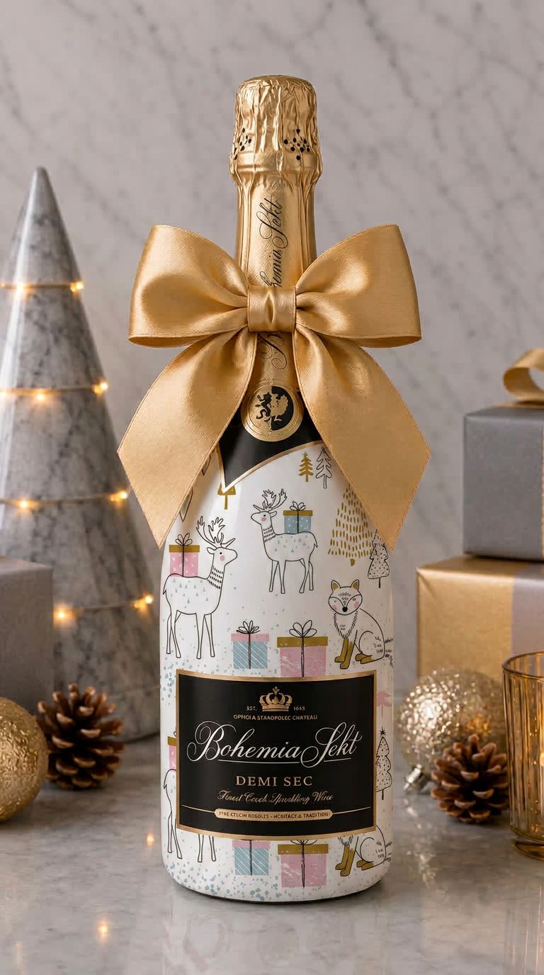 Bohemia Sekt Demi Sec – Vánoční zdobená lahev Zvířátka