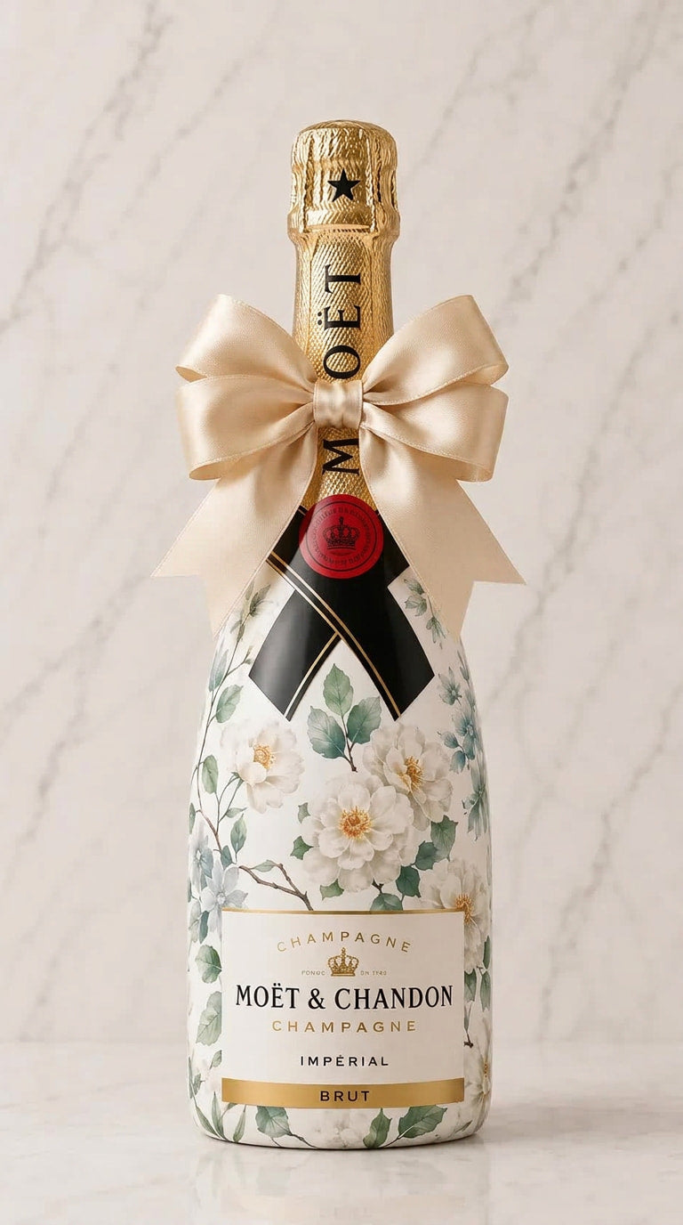 Moët & Chandon Brut Impérial – zdobená lahev v dekoru květů jabloně