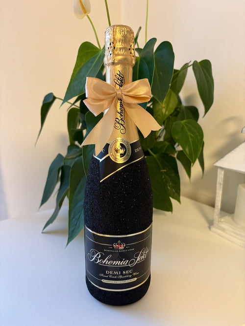 Bohemia Sekt Demi Sec černé třpytky, s mašlí