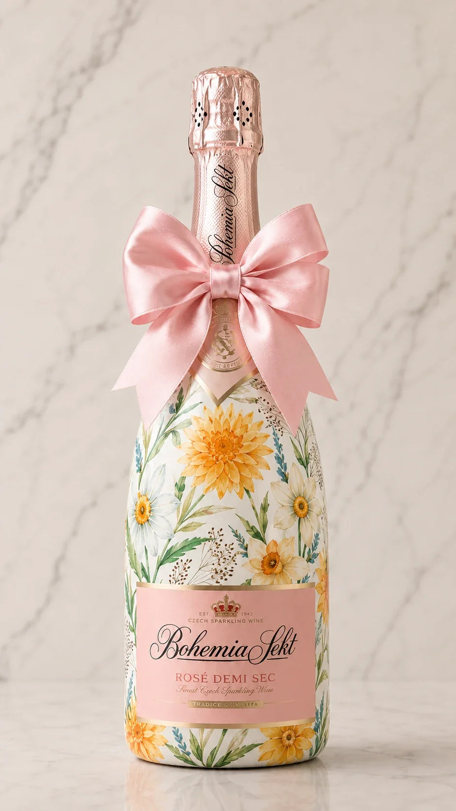 Bohemia Sekt Demi Rosé – zdobená lahev v dekoru lučních květiny
