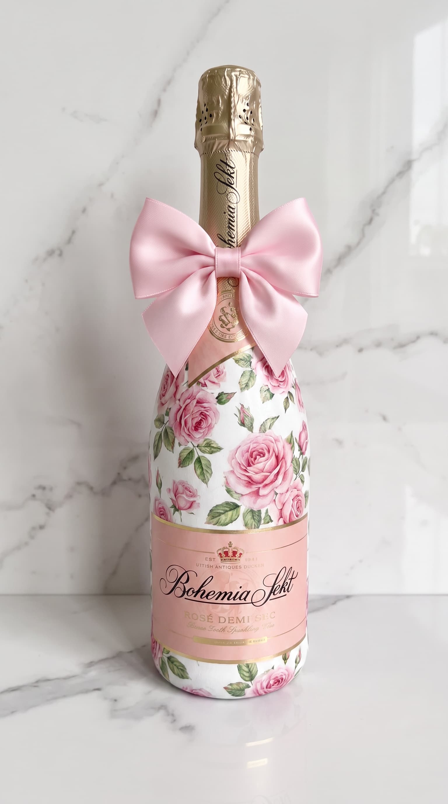 Bohemia Sekt Rosé – Dárková zdobená lahev s motivem růží
