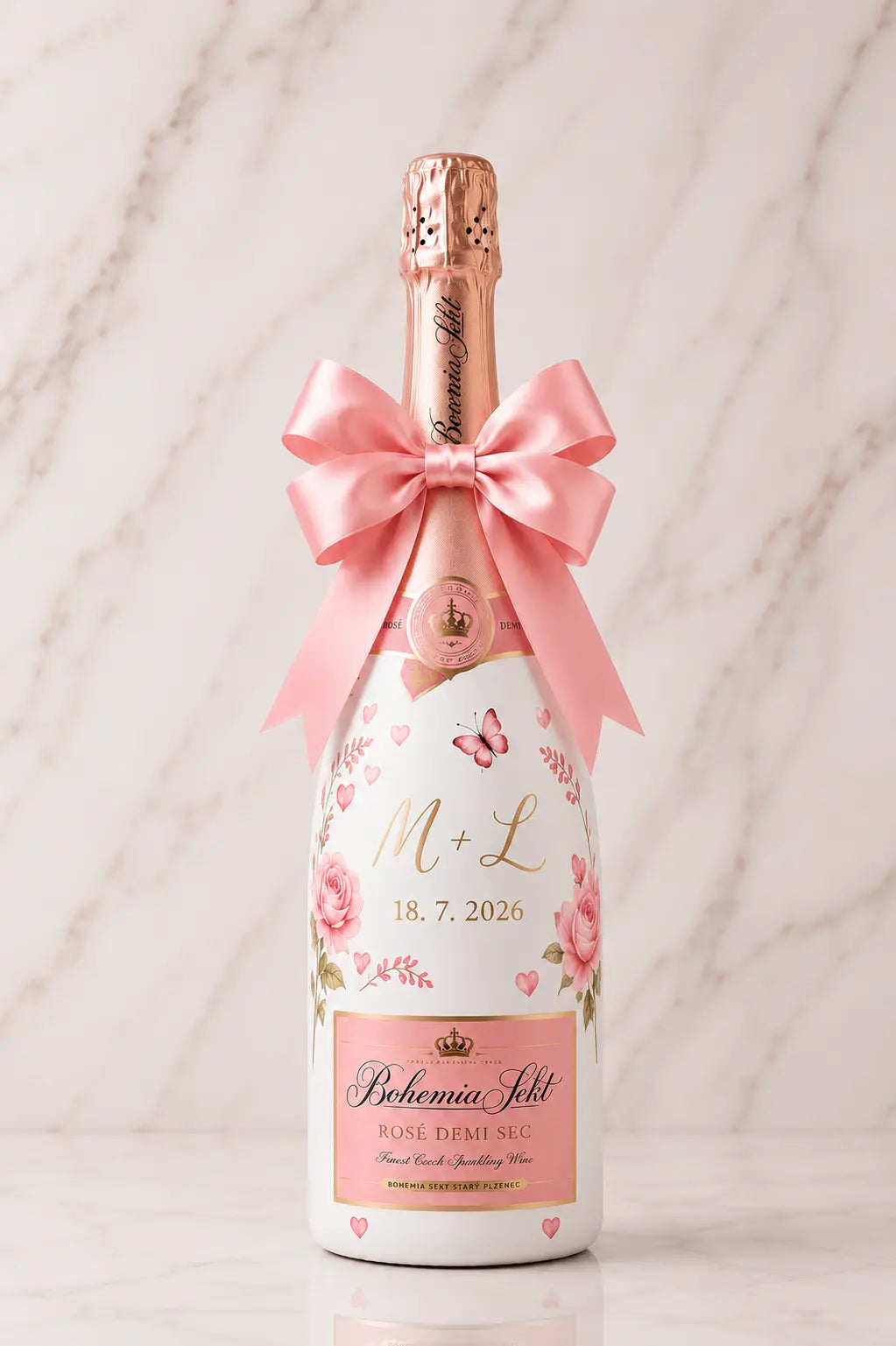 Bohemia Sekt Rosé – Svatební dárková zdobená lahev na přání