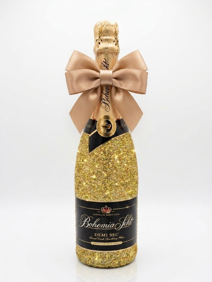 Bohemia sekt zdobena zlatymi trpytky