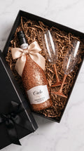 Dárková sada Cielo Prosecco – Třpytivá lahev s hnědými třpytkami + skleničky černá | DressBottle
