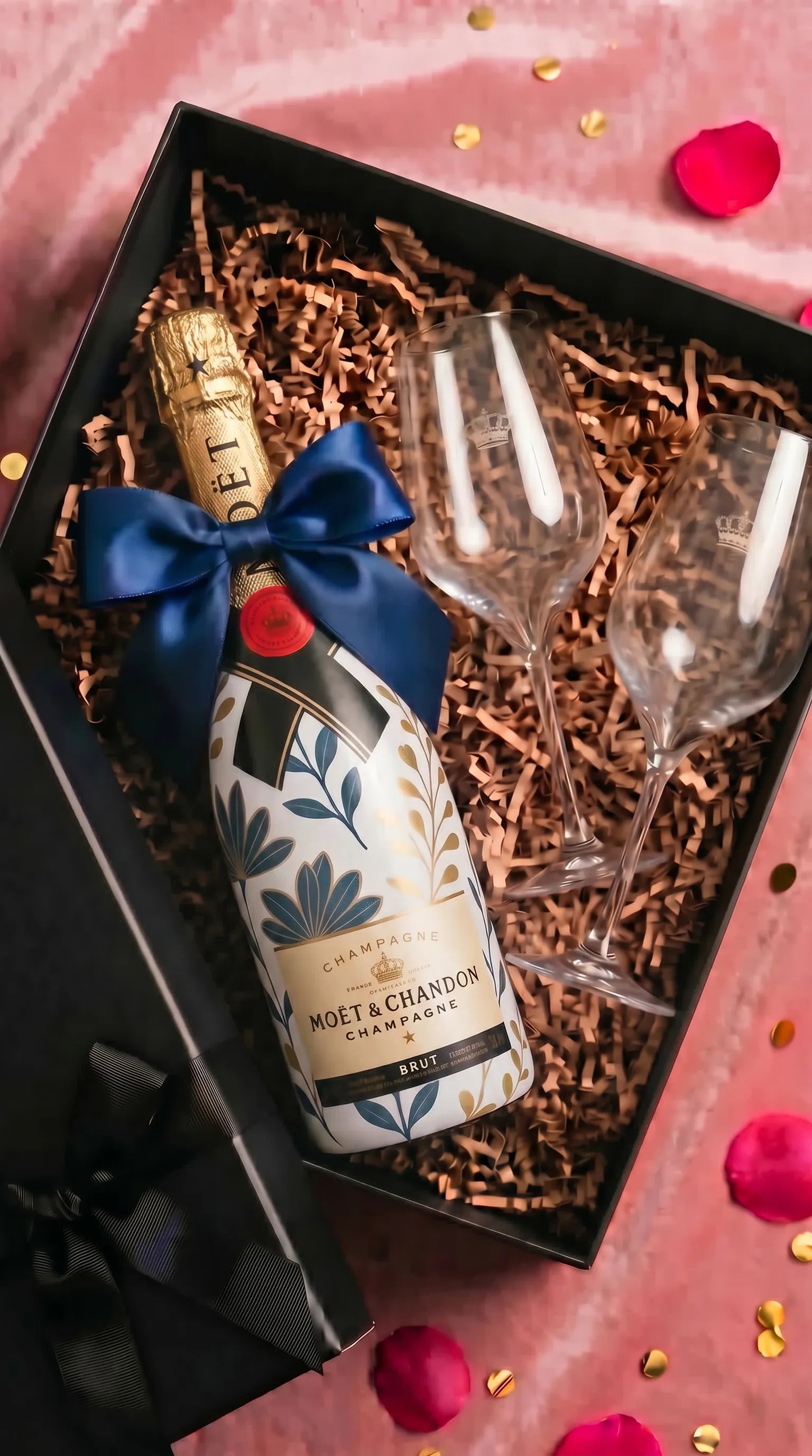 darkov sada moet chandon brut v dekoru modrozlutych kvetu