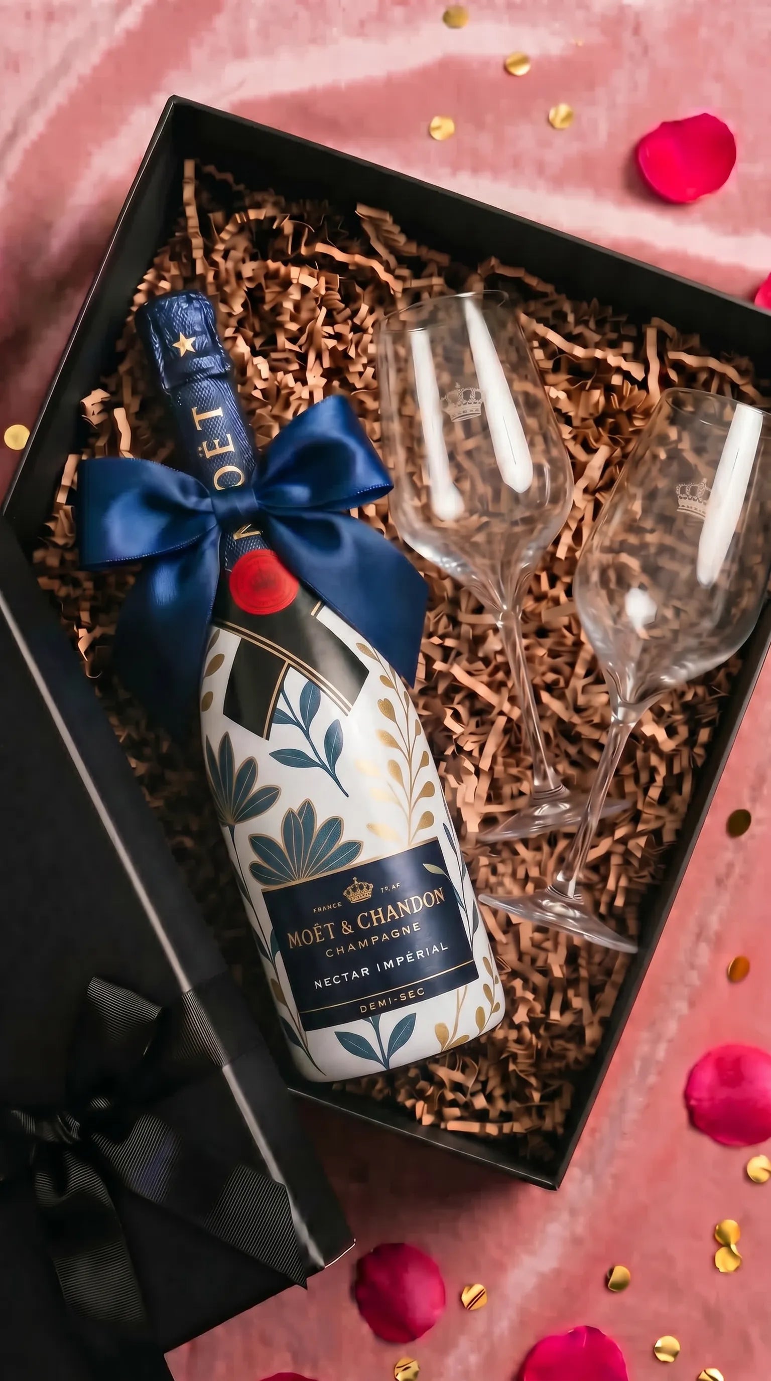 darkova sada moet chandon nectar v modrozlutych kvetech