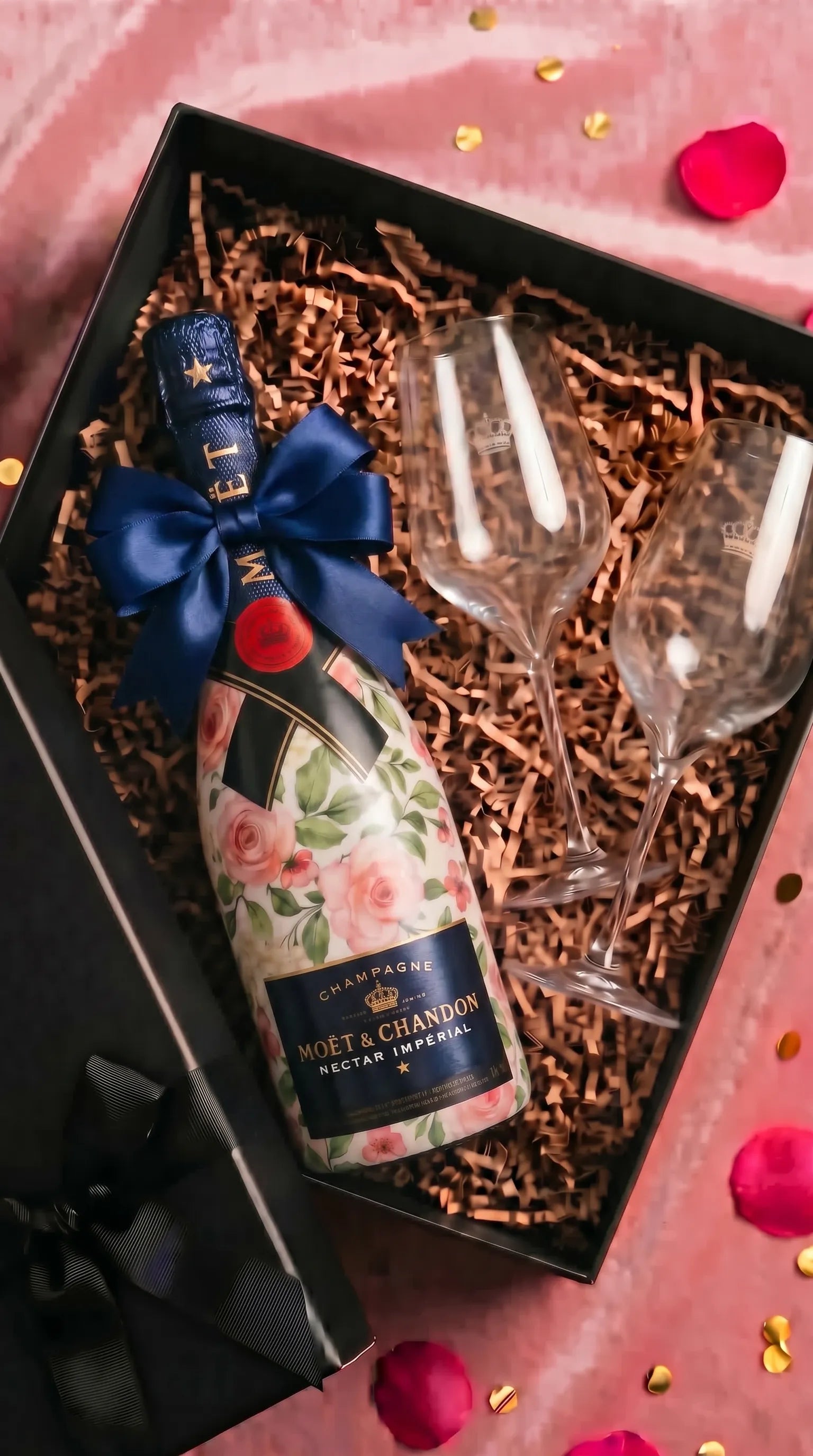 darkova sada moet chandon nectar v dekoru ruze,cerna