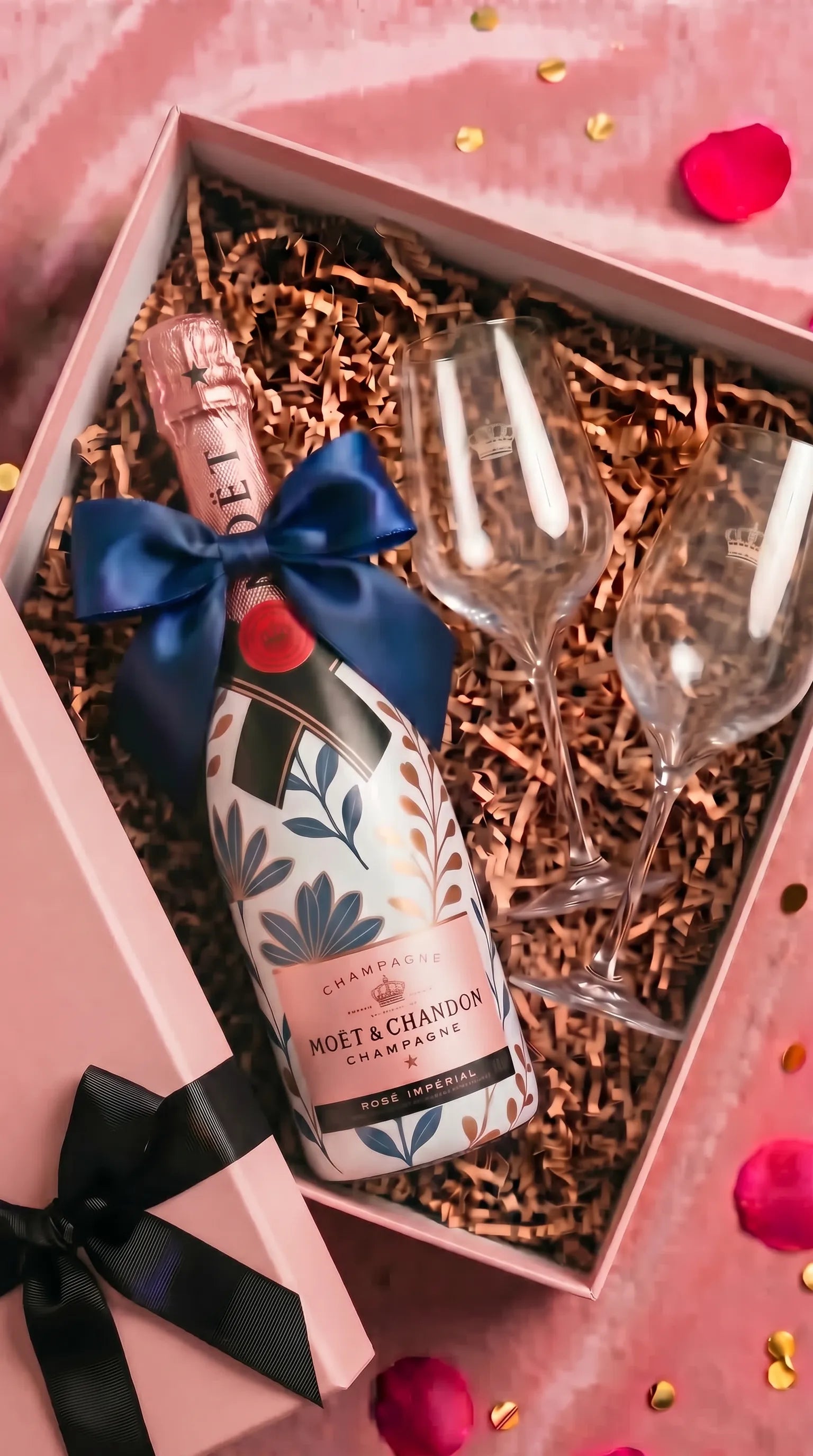 darkova sada moet chandon rose v modro zlutych kvetech