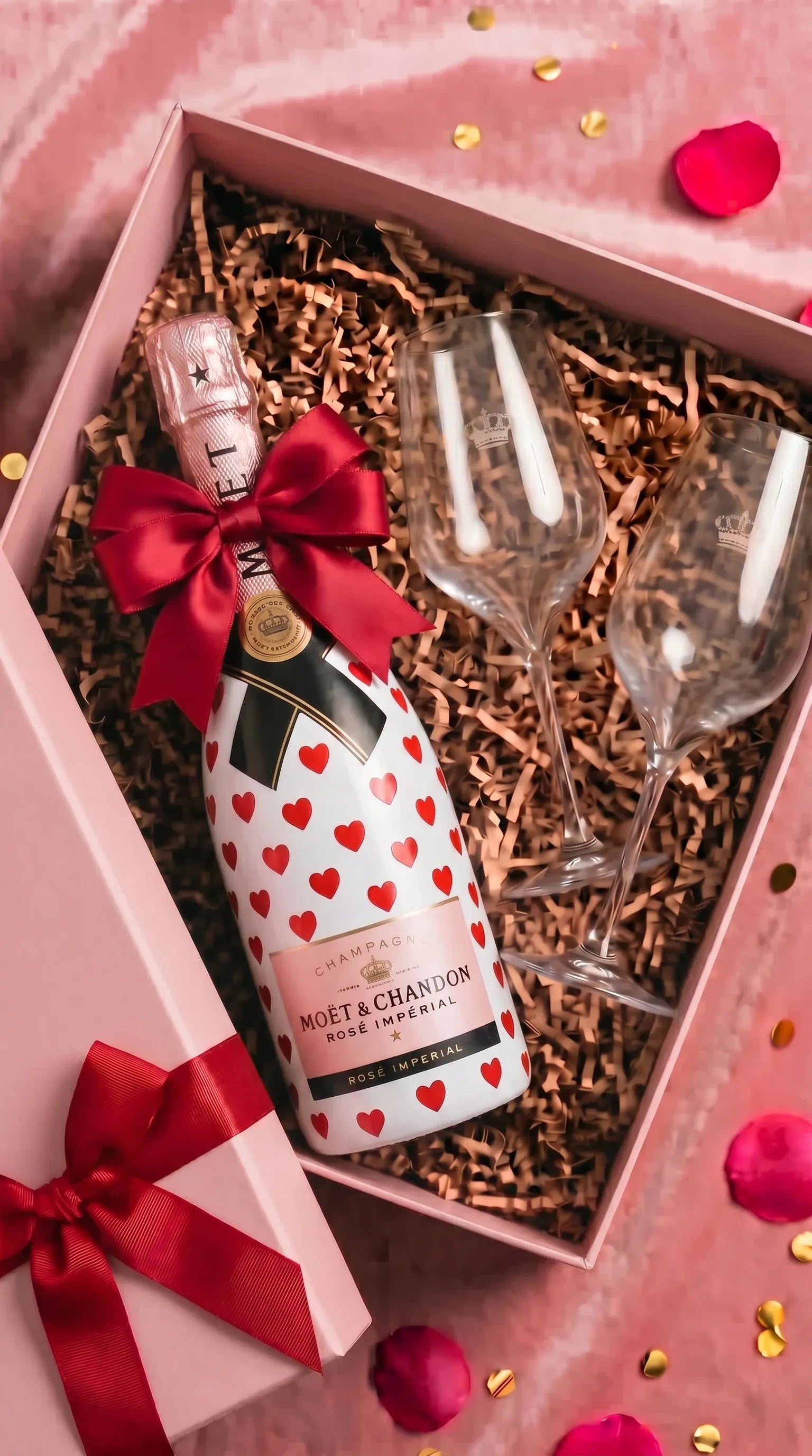 darkova sada moet chandon rose v dekoru srdíček