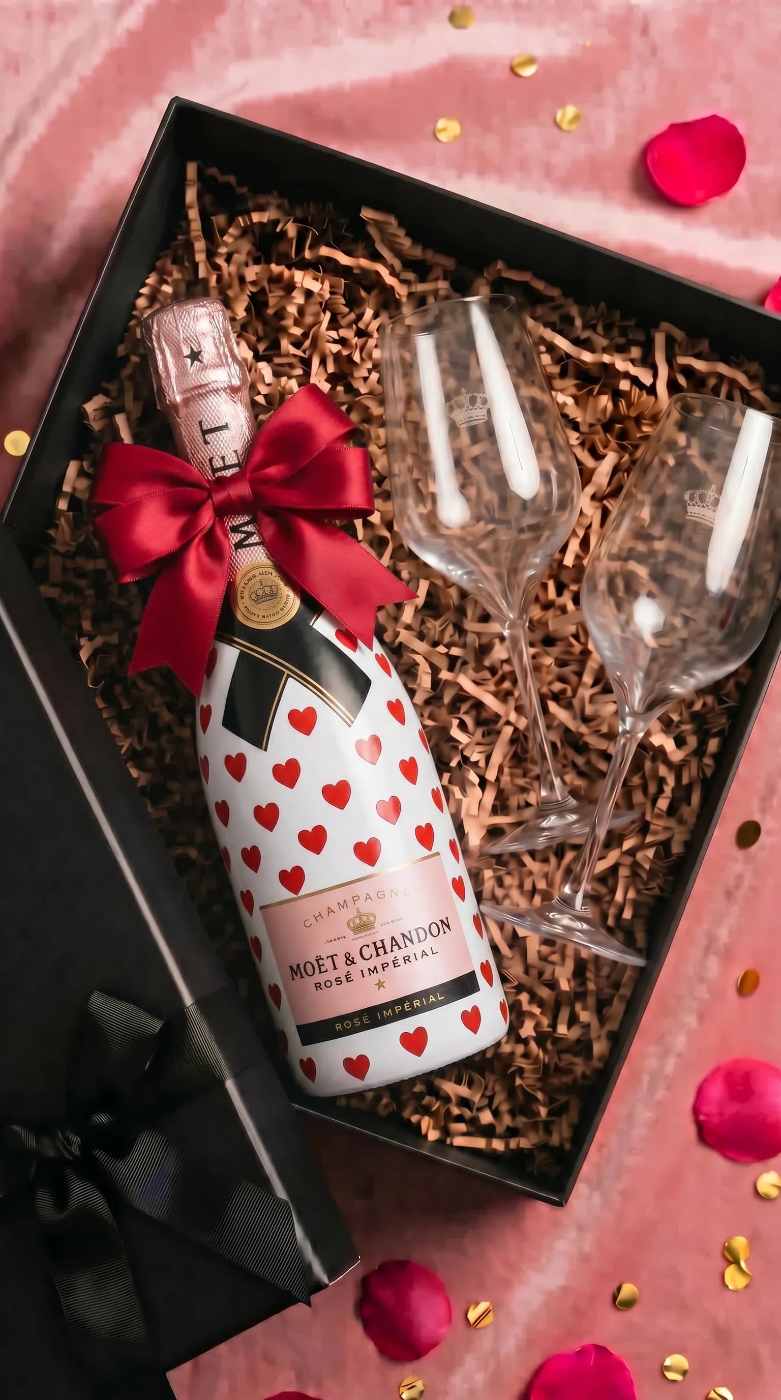 darkova sada moet chandon rose v dekoru srdíček