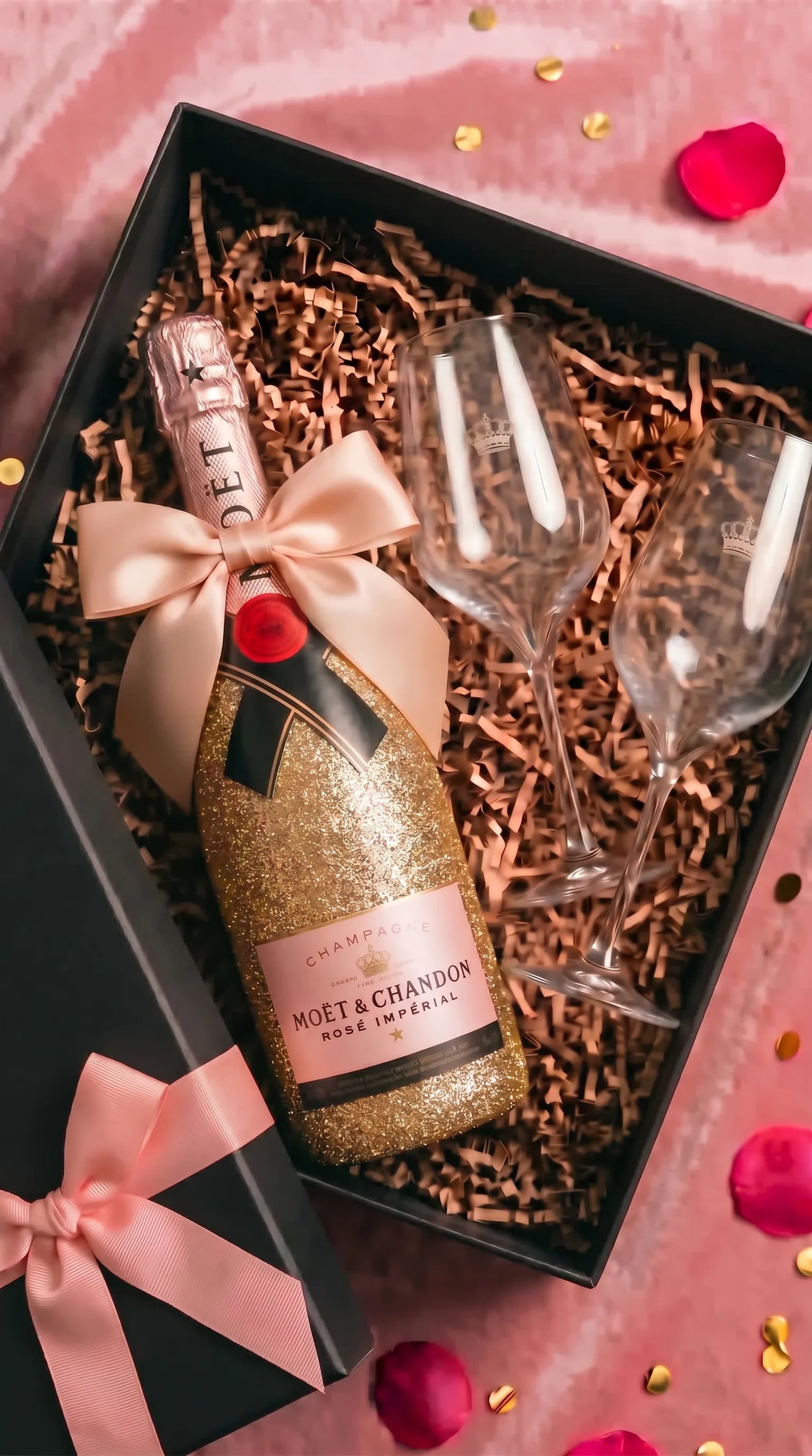 darkova sada moet chandon rose ve zlatych trpytkach