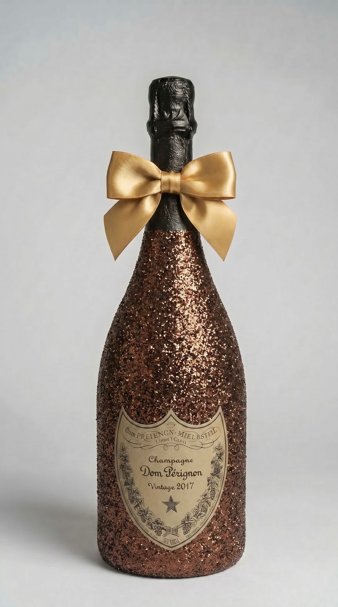 dom perignon 2017 zdobený hnědými třpytkami
