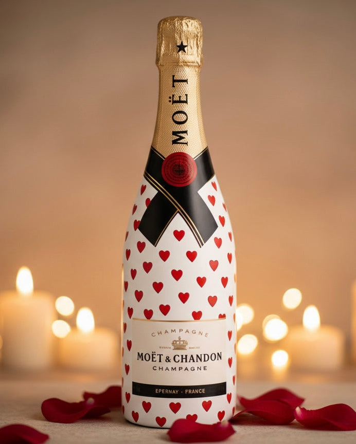 Moët & Chandon se srdíčky, plátky růží