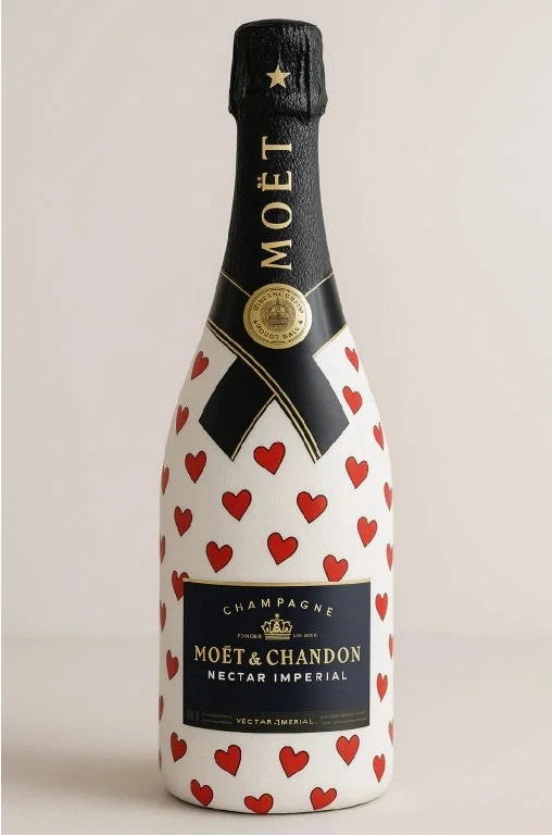 Lahev Moët & Chandon Nectar s dekorem srdíček