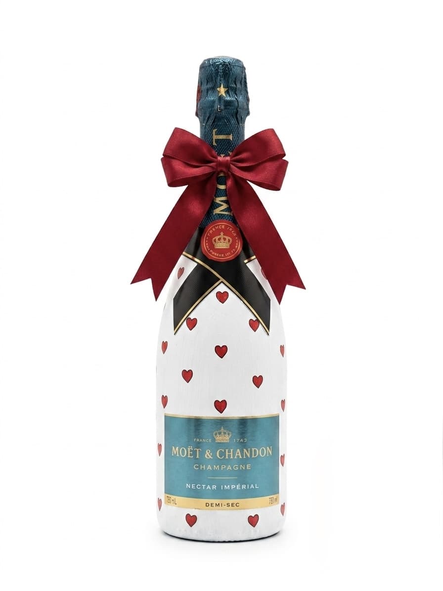 Moët & Chandon Nectar Impérial – Dárková zdobená lahev srdíčky | DressBottle