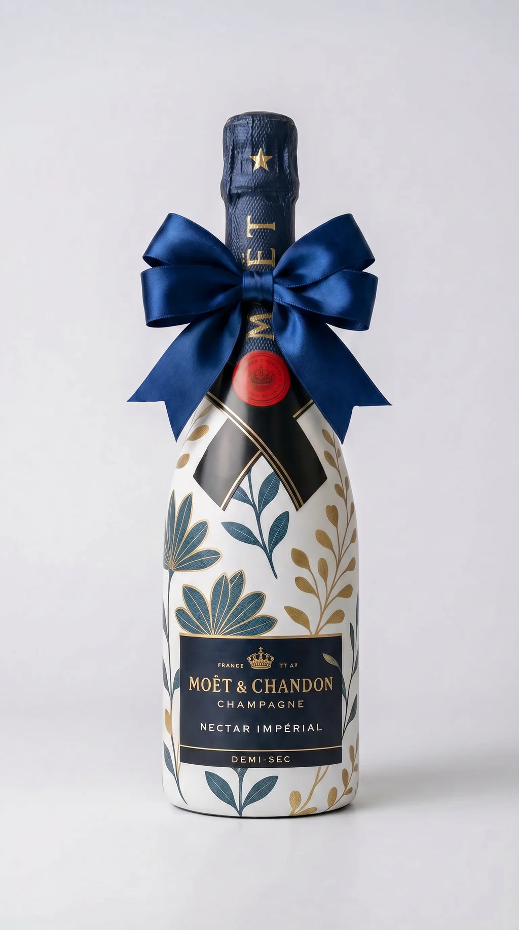Moët & Chandon Nectar Impérial – Dárková zdobená lahev modro-žluté květy