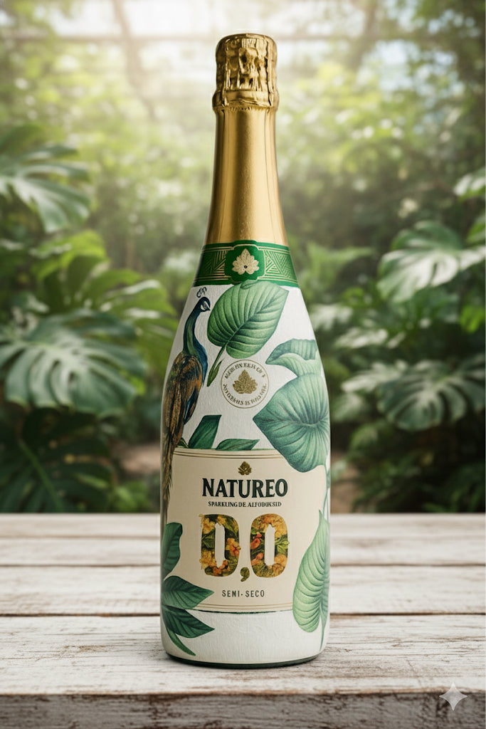 Torres Natureo Sparkling 0,75l – zdobená lahev páv, nealkoholické šumivé víno