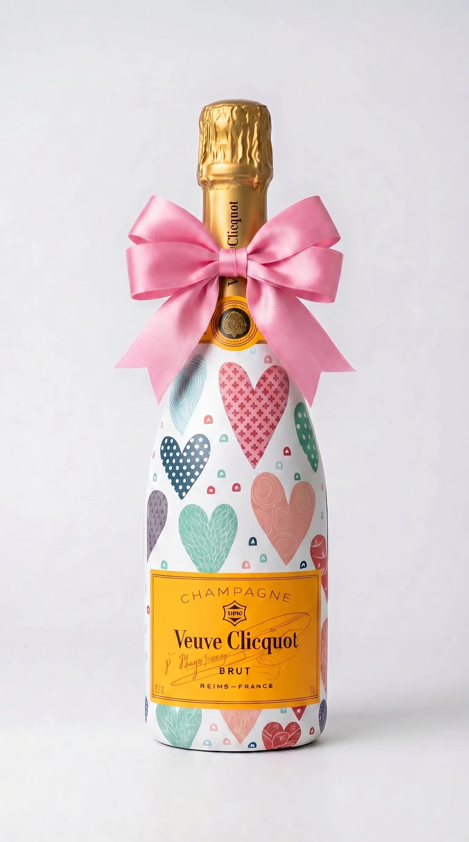 Veuve Clicquot Brut – Dárková zdobená lahev barevná srdce