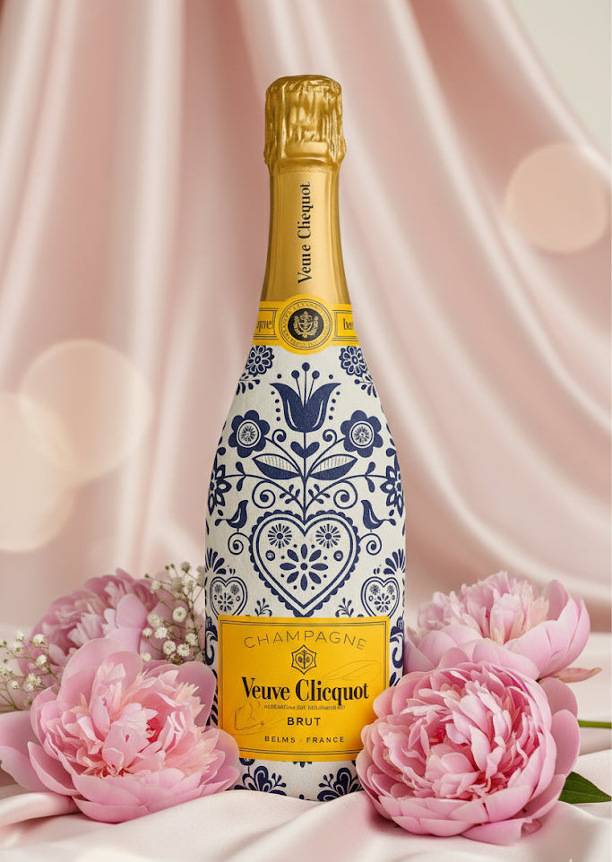 Veuve Clicquot Brut 0,75l – zdobená lahev modrý porcelánový design