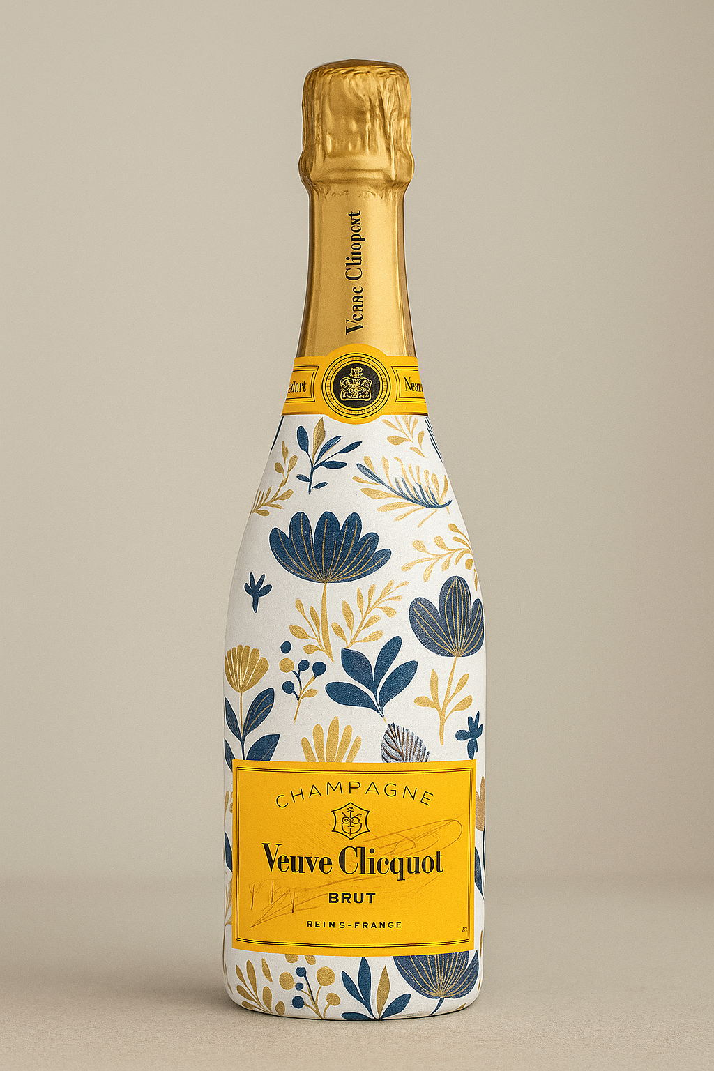 Veuve Clicquot Brut 0,75l – zdobená lahev modro-žluté květy
