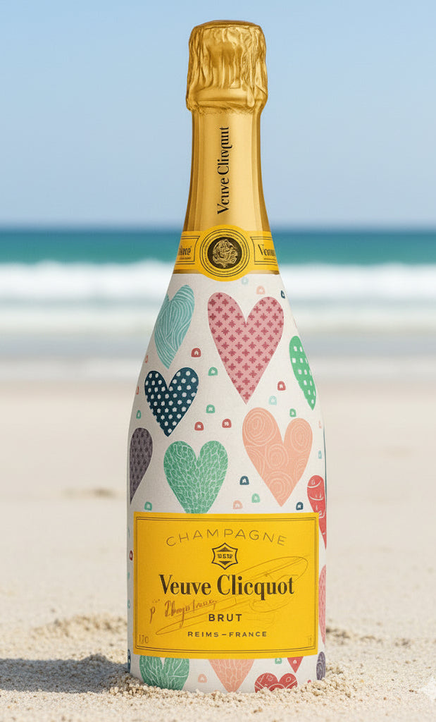 Veuve Clicquot Brut 0,75l – zdobená lahev barevná srdce