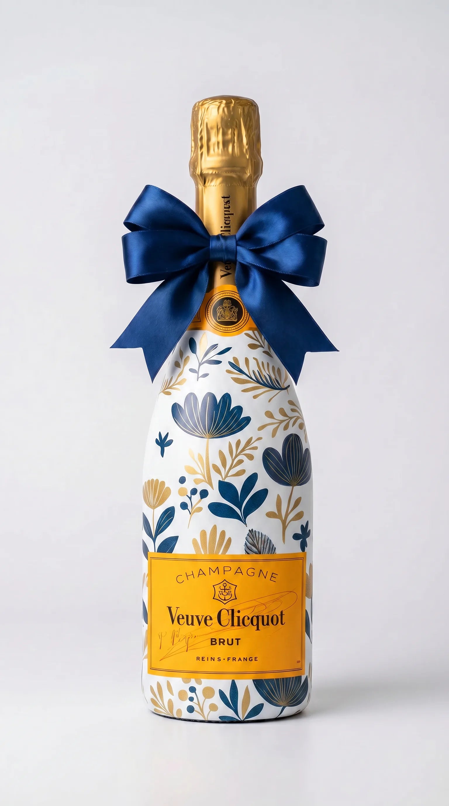 Veuve Clicquot Brut – Dárková zdobená lahev modro-žluté květy
